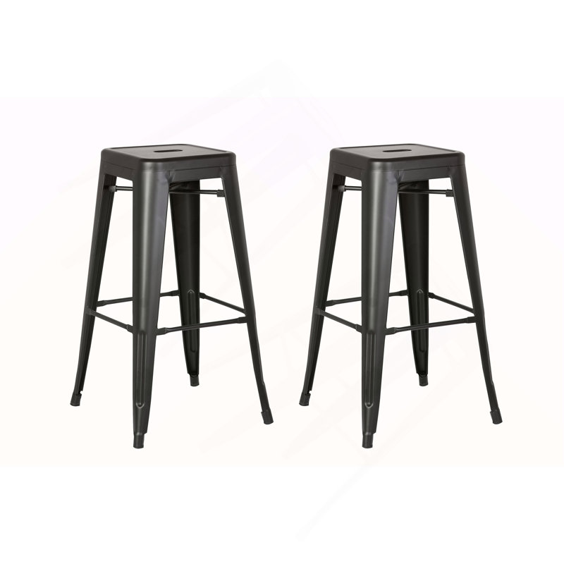 Tabourets de bar sans dossier, légers, industriels, contemporains, rustiques, rétro, costaux, en métal, sans dossier et 4 pieds (ensemble de 2) (siège de 30 po, noir vieilli)