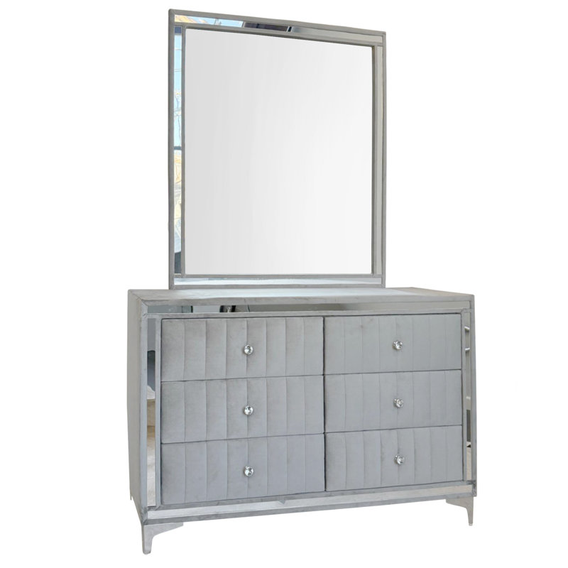 Commode 6 tiroirs avec miroir Schade, Gris