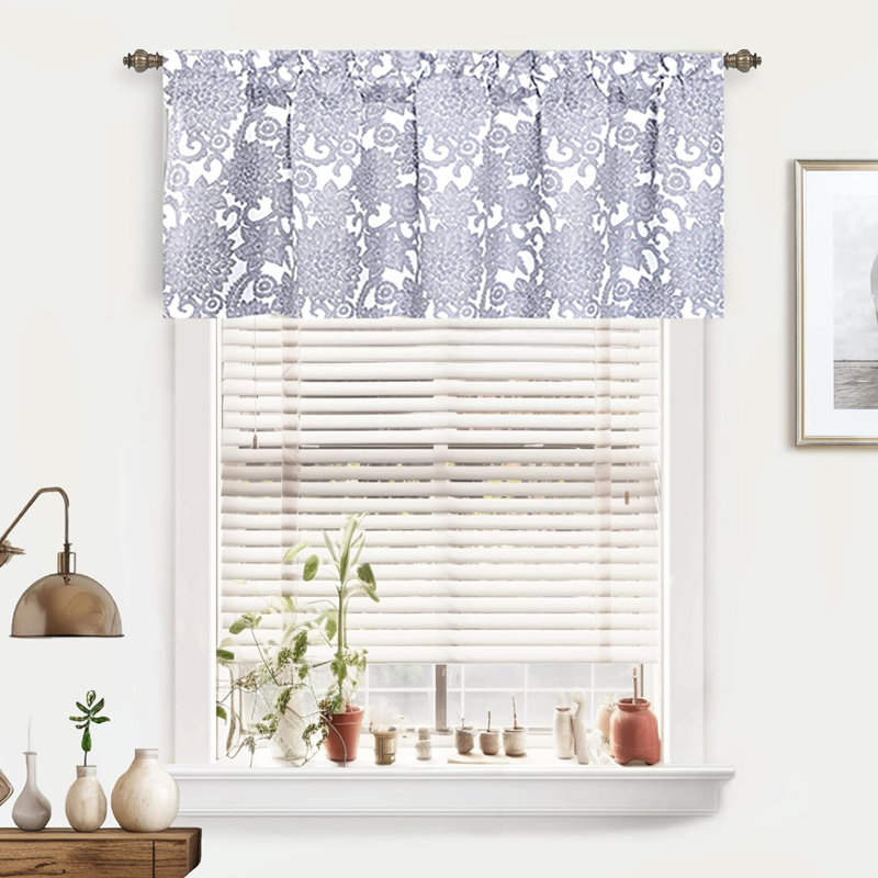Zeledon Floral Lined Blackout Kitchen Valance Tailored 52" Window Valance, Gray