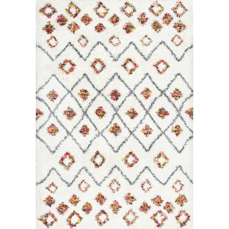 Tapis blanc à poils longs Bejou, Rectangle 7 pi 10 po x 10 pi