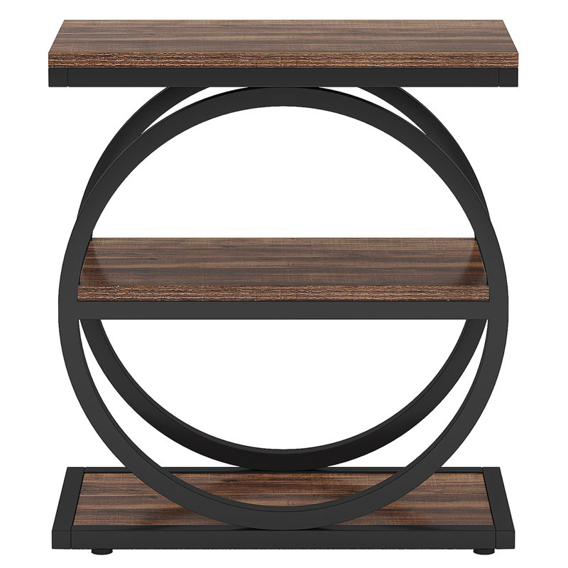 Industrial Narrow End Table With 3 Shelves - 23.6" Slim Side Table For Small Spaces, Wood Metal Frame - Space-Saving Sofa Table, Nightstand