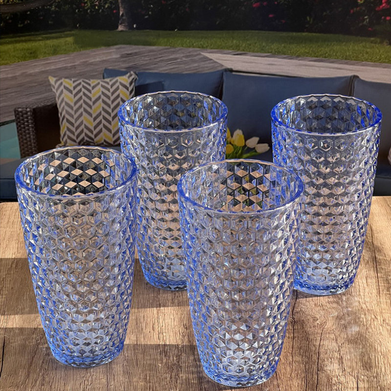 Verres en diamant taillés en acrylique, Bleu, 19 oz liq.