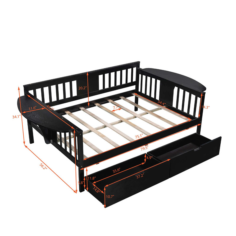 Rashann Daybed with Drawers, Espresso, Full / Double