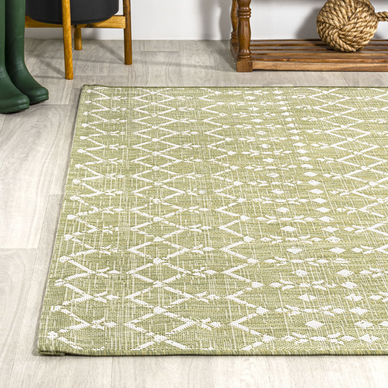 Tapis d'intérieur / extérieur Crompton, Rectangle 3 pi 11 po x 6 pi, Light Green/Cream