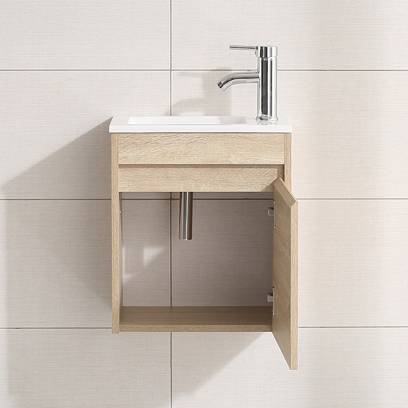 16” Bathroom Vanity Sink Combo For Small Space Wall Mounted Cabinet Set, Natural