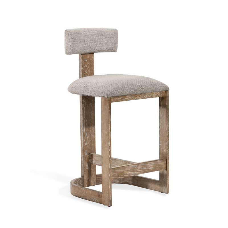 Brooklyn Upholstered Stool with Solid Wood Frame, Flax Polyester/ Autumn Brown Frame