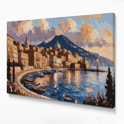 Art mural sur toile beige avec villes en Italie