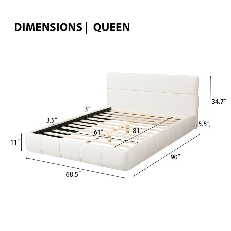 Minimalist Modern Bouclé Upholstered Platform Bed with Rounded Cloud Silhouette, Queen
