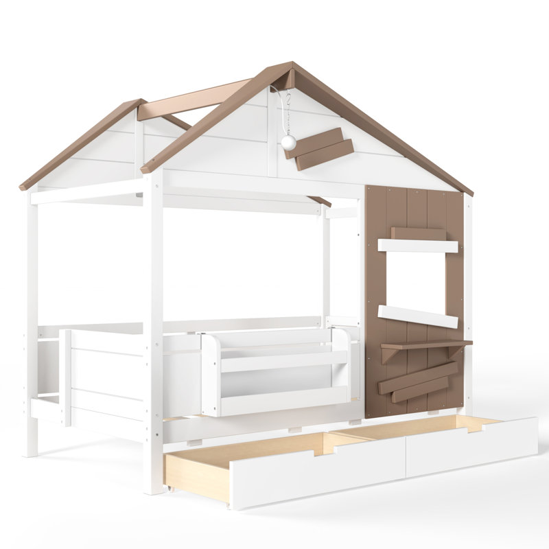 Lits multifonctionnels avec rangement, lit simple en bois MDF de style ferme pour chambre d'enfant, Blanc