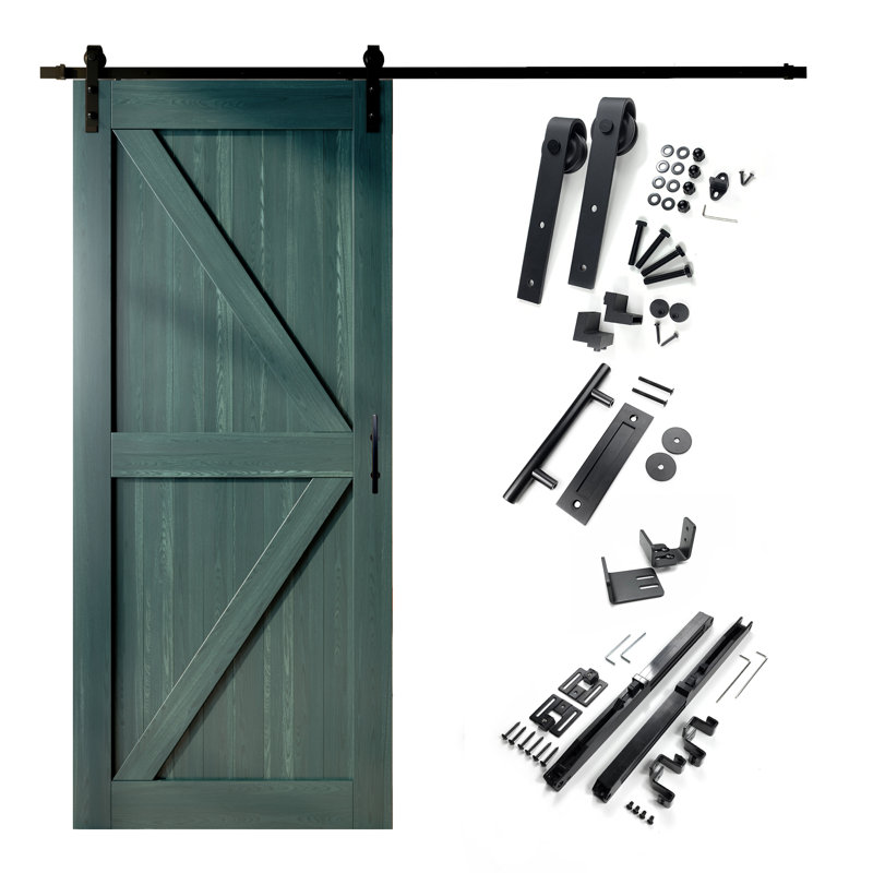 Porte de couleur K en bois de pin massif non assemblé avec quincaillerie d'installation rustique noire, Pin royal