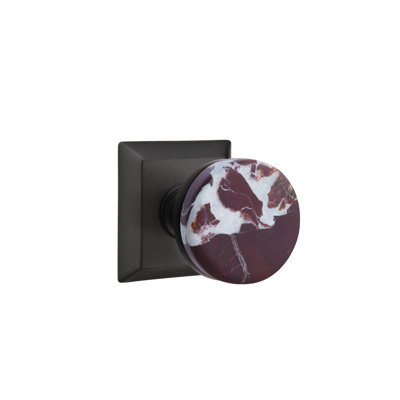 Emtek Select Passage Knobset w/ Quincy Rosette & Conical Stem, Rosso Levanto Marble Knob (CF)