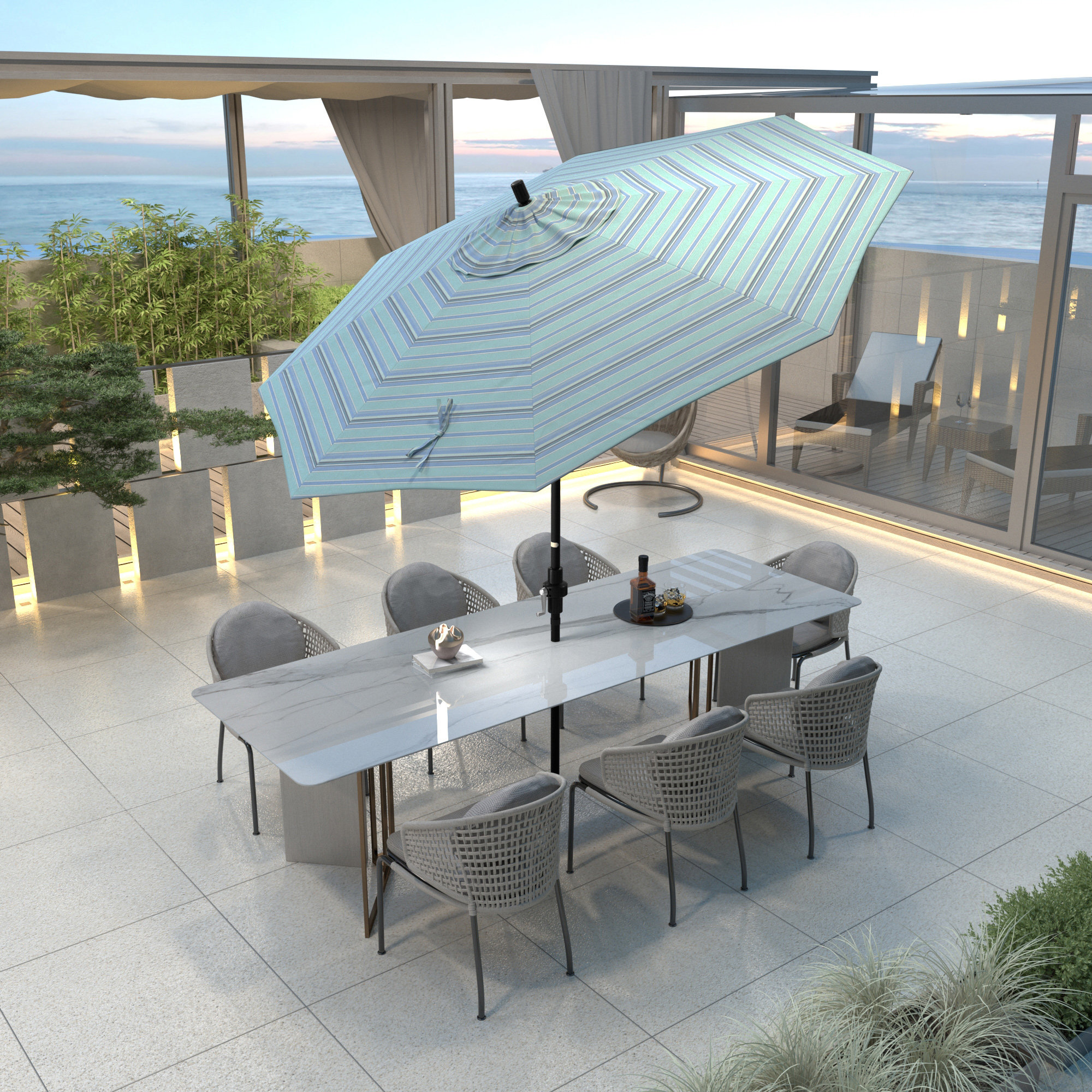 Garita 108'' Market Sunbrella® Umbrella, Stone Black, Dolce Oasis Stripe Sunbrella®