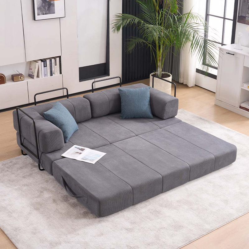 Folding Sofa Bed, 78.5" Convertible Couch Bed with 2 Pillows, Fold Out Couch, Foam Spring Floor Mattress, Futon Couch for Living Room, Office, Apartment