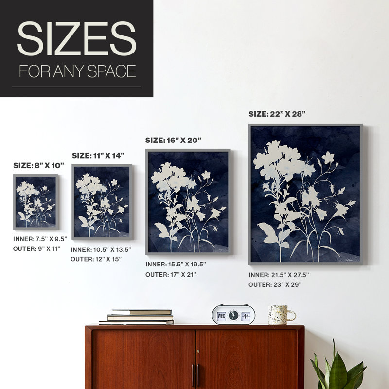 Indigo Botanical II, reproduction encadrée revisitée - bois massif, Gris, H 21 po x l 17 po