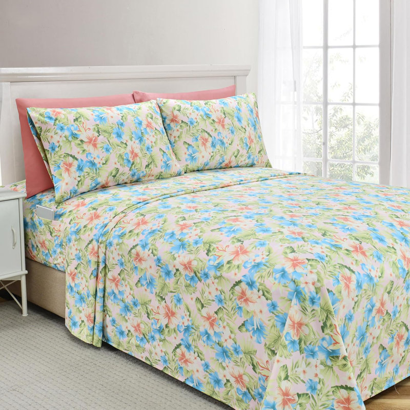 Elegant Comfort Softest And Coziest 6-Piece Sheet Set - 1500 Premium Hotel Quality Microfiber - Deep Pocket, Wrinkle Resistant 6-Piece Floral Magnolia Pattern Bed Sheet Set,