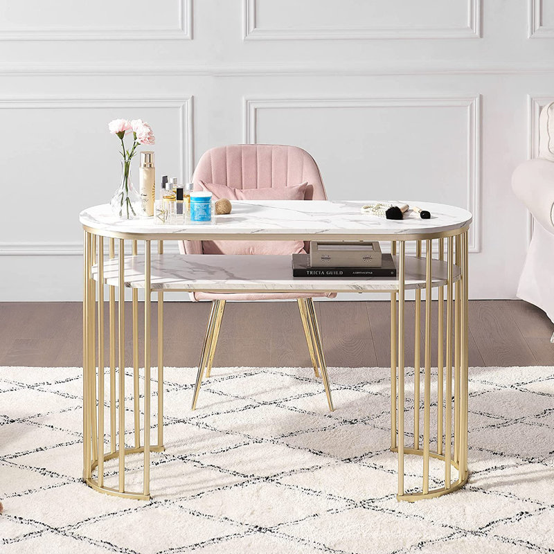 Modern Manicure Table, Nail Desk with Metal Frame