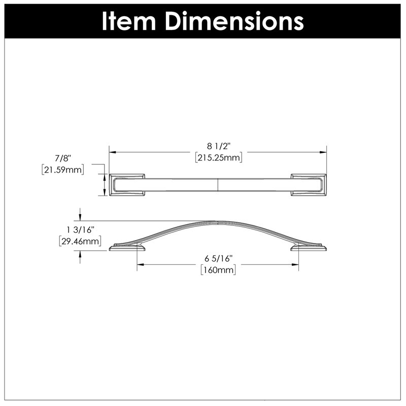 Dover Kitchen Cabinet Handles, Solid Core Drawer Pulls for Cabinet Doors, 6-5/16" (160mm), Chrome