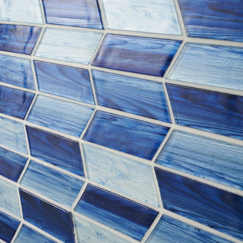 Maya 2x7 Chevron Polished Glass Mosaic Tile, Chevron Azur