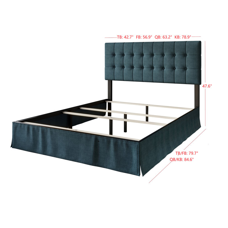 Ambria Upholstered Wingback Bed, Denim Blue, Full/Double