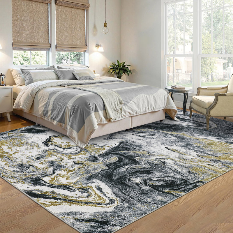 Tapis abstrait antidérapant et lavable à la machine Abstract, Tanné, Rectangle 96 po x 120 po