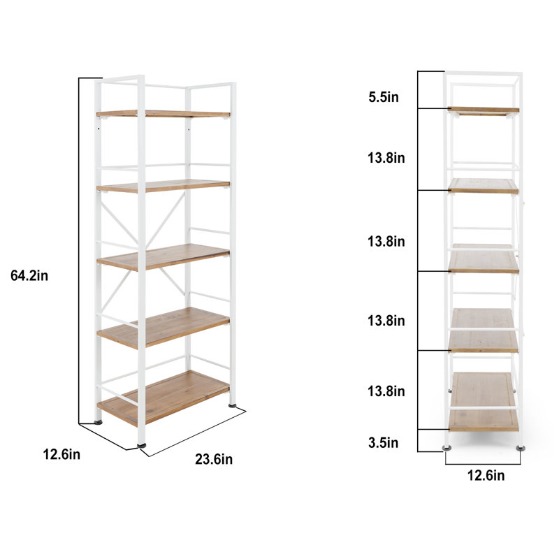 Bibliothèque étagère Iron, (5 tablettes) H 64,2 po x l 23,6 po x P 12,6 po, Blanc