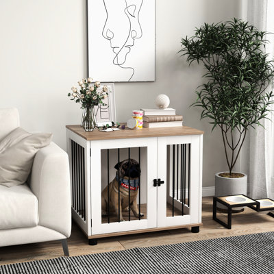 Indoor Side Table Dog Kennel, Walnut Brown For Small & Medium , Lockable Door Pet Security And Comfort Crate Furniture, Kennel , Style