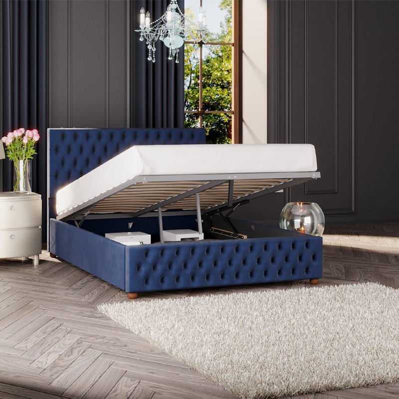 Upholstered Ottoman Bed, Super King (6'), Navy