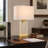23" Antique Brass Table Lamp with Clear Seeded Crystal Base & LED Night Light