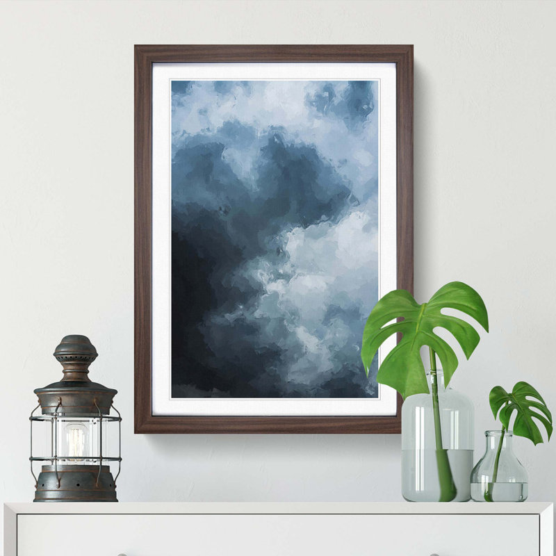 White Clouds in Abstract - Picture Frame Painting Print, Walnut, 50cm H x 35cm W x 2cm D