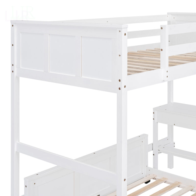 Lit superposé simple au-dessus d'un lit double avec bureau, conception compacte et peu encombrante pour les petites pièces et un rangement efficace