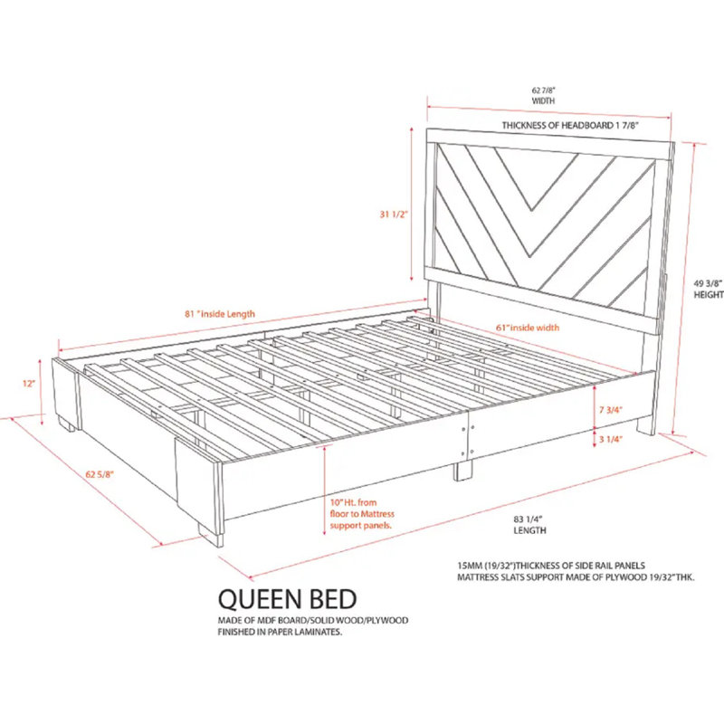 Fuce Solid Wood Standard Bed, Queen