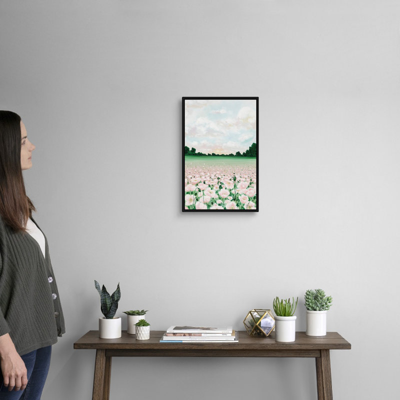 Coquelicots roses-reproduction d’art sur toile, H 20 po x l 14 po x P 1,75 po, Cadre noir