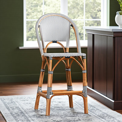 Concheta Rattan Bar Stool with Black & White/Brown, 44.79'' H X 21.08'' W X 22.5'' D