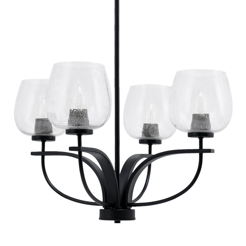 Lustre suspendu 4 lumières Atoria Cavella, fini noir mat avec verre de 6 po, Clair