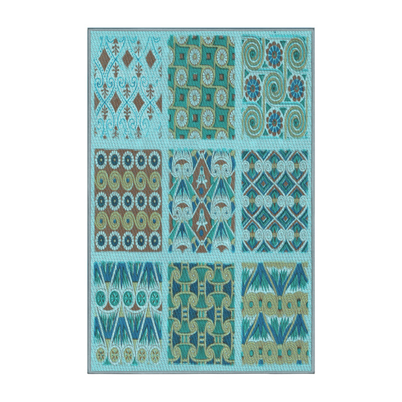 Tapis bleu ciel et laine patchwork, Rectangle 5 pi x 7 pi