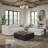 Aurora Channel Cocktail Table with Casters – Peppercorn Elm Veneer Square Coffee Table with Hidden Wheels