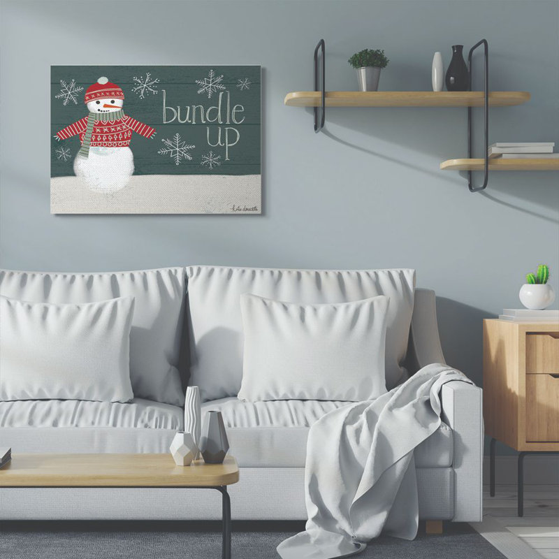 «Bundle Up Snowman» - Impression, Toile tendue, H 30 po x l 40 po