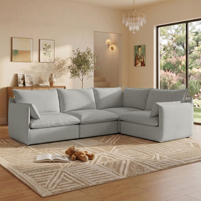 Upholstered Sectional , Cloud Sofa, 4 Seater Modular Sectional Sofa, Down Filled Comfort L-shaped Sofa for Living Room, Bedroom