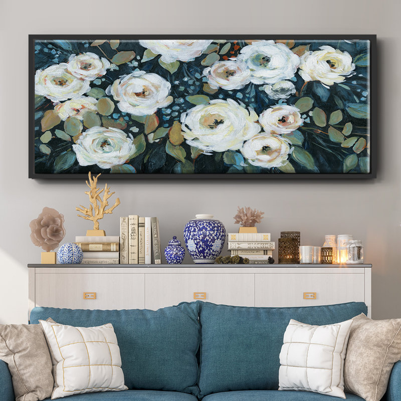 Moonlit Garden I- Framed Canvas, 12" H x 30" W