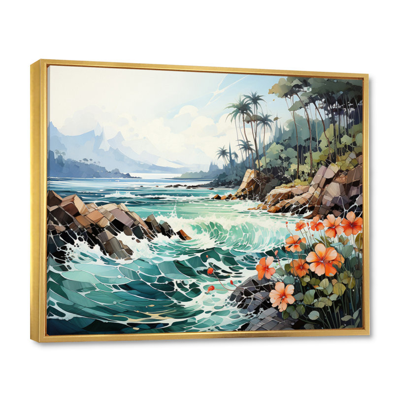 Thailande, paysage de paradis tropical - art mural nautique et plage, salon, H 16 po x l 32 po x P 1 po, Cadre flottant doré