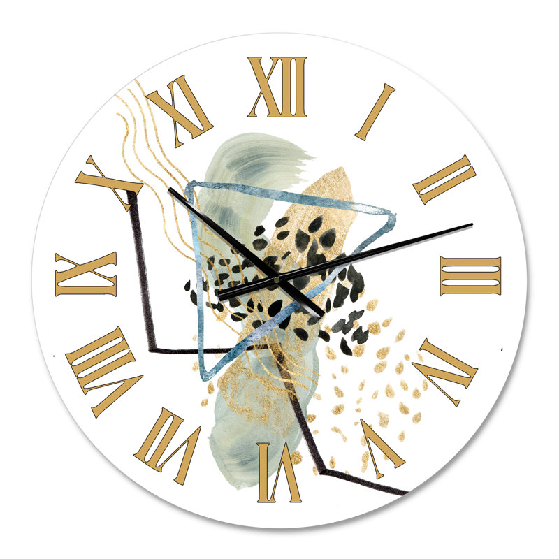 Montagnes à encre minimaliste et pois dorés - horloge murale moderne, Petit