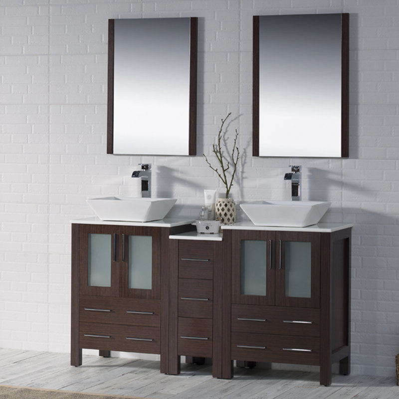 Ensemble de meuble-lavabo double 60 "avec miroir Mance, Wengé