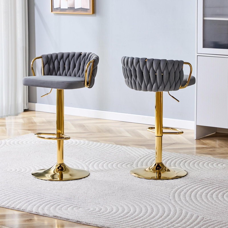 Ensemble de 2 tabourets de bar pivotants rembourrés et réglables pour un îlot de cuisine ou un bar, Modern Luxury, Gris