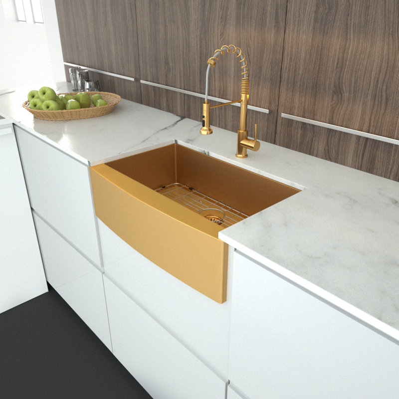 33'' L Single Bowl Stainless Steel Kitchen Sink, Gold