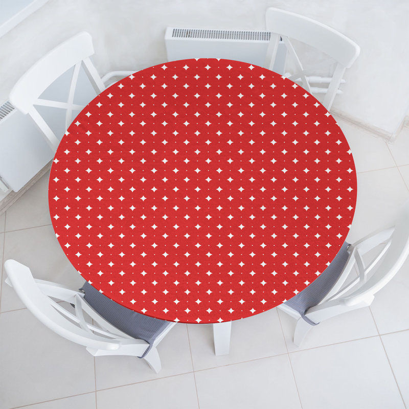 Ebern Designs Retro Fitted Round Tablecloth Dark Pink and White, 51.97" Round