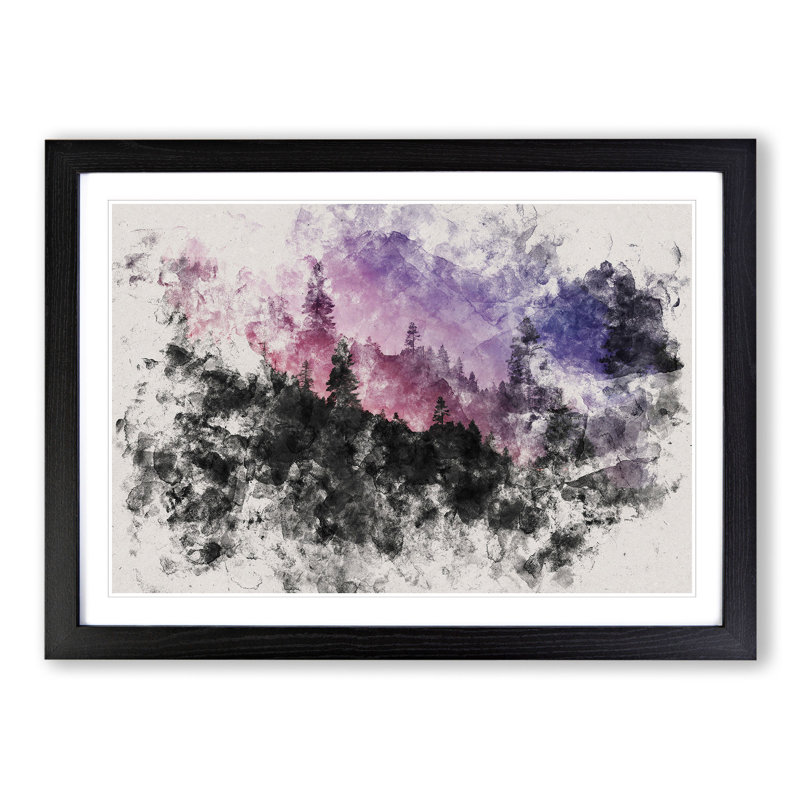 Purple Forest - Single Picture Frame Print on Wood, 48cm H x 65cm W x 2cm D, Black Framed