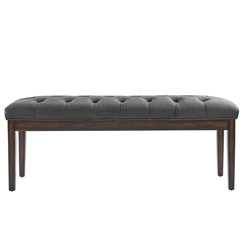 Dukinfield Upholstered Bench, Dark Gray Velvet, Espresso