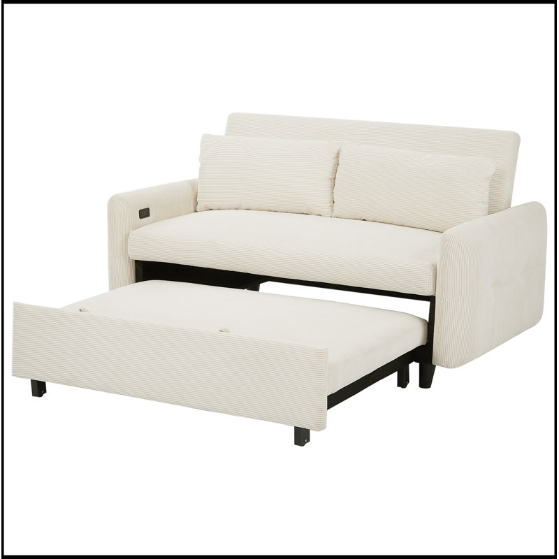 Canapé-lit convertible polyvalent avec ports USB et coussins moelleux pour le confort et la fonctionnalité du salon, Beige