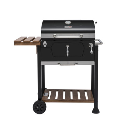 Royal Gourmet 24-Inch Charcoal Grill, BBQ Smoker with Handle and Folding Table, Black