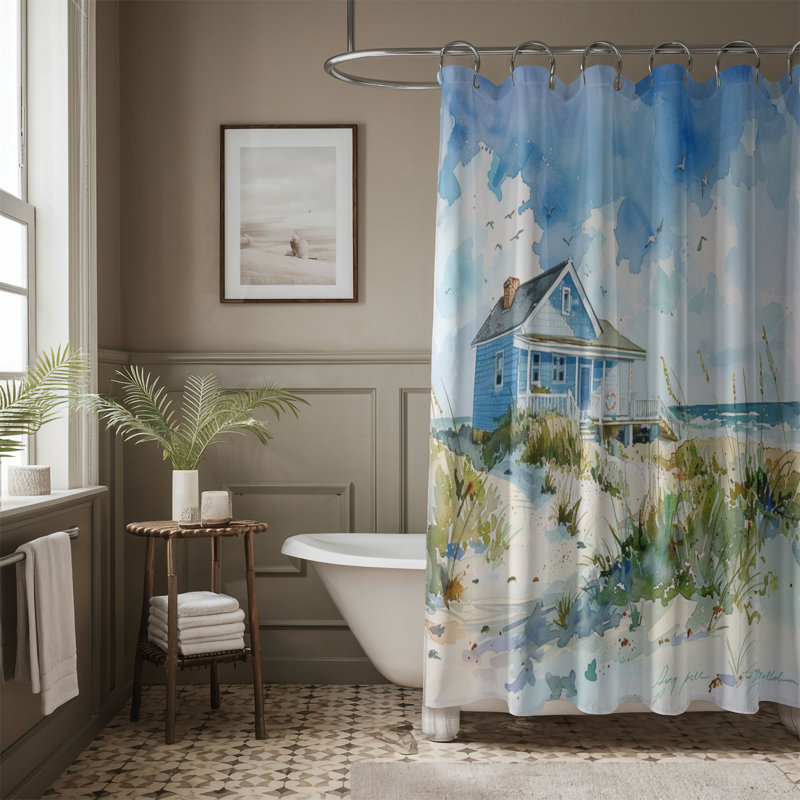 Coastal Watercolor Art - Rideau de douche standard 1 pièce, H 74 po x l 71 po